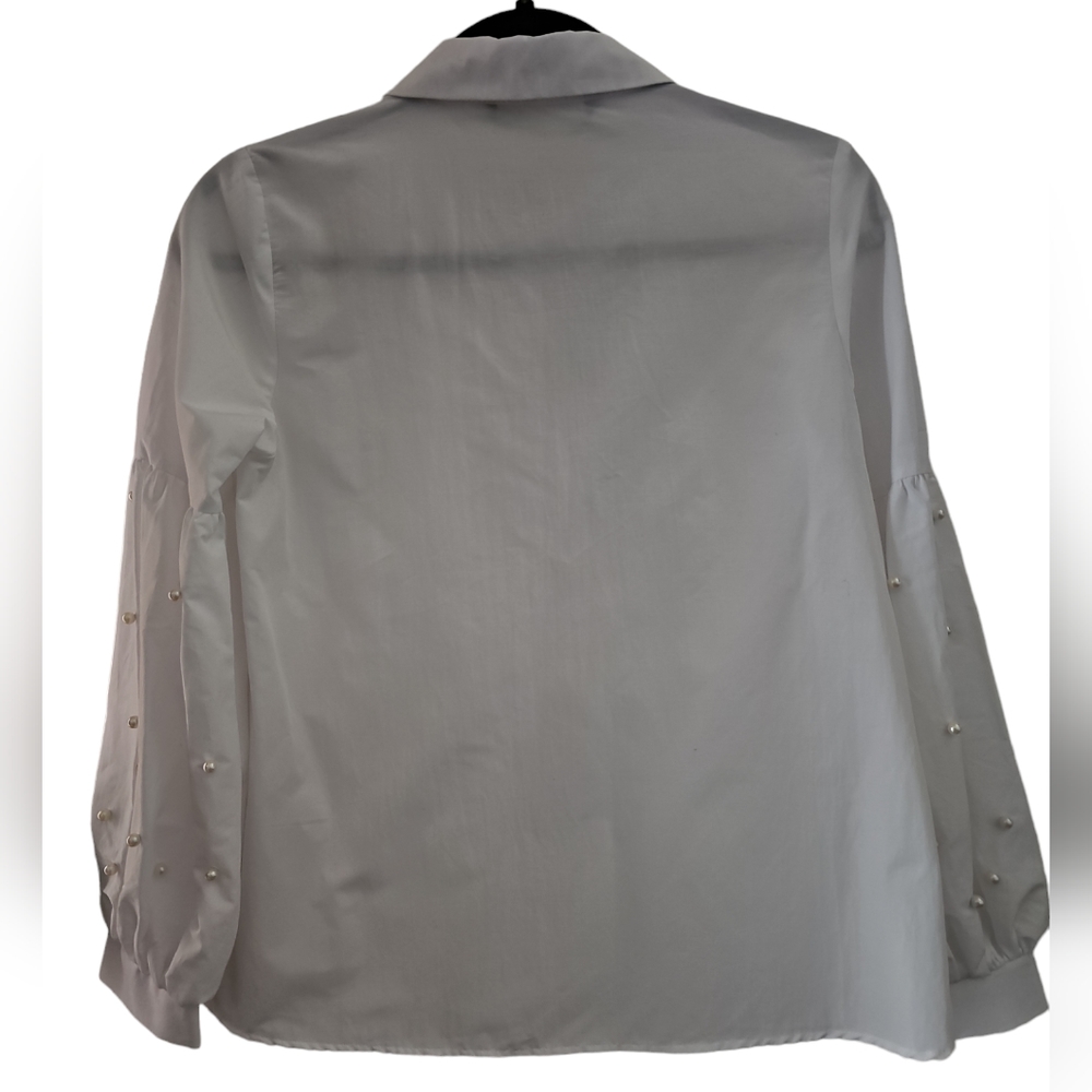 Zara Basic Edition Pearl Balloon Sleeve White Button-down Shirt Sz XS - Picture 3 of 7